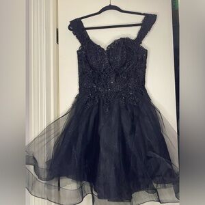 Black Beaded Tulle Mini Dress